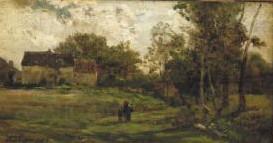 Charles-Francois Daubigny Landschap met boerderijen en bomen. Norge oil painting art